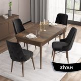 Canisa Concept Iza Serisi, 80 X 132 cm Açılabilir Mdf Masa, Barok Ahşap Desen Mutfak Masa Takımı, 4 Sandalye - 80 x132 cm - Siyah