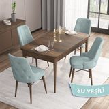 Canisa Concept Iza Serisi, 80 X 132 cm Açılabilir Mdf Masa, Barok Ahşap Desen Mutfak Masa Takımı, 4 Sandalye - 80 x132 cm - Su Yeşili