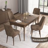 Canisa Concept Iza Serisi 80 x 132 cm Açılabilir Mdf Masa Barok Ahşap Desen Mutfak Masa Takımı 4 Sandalye - 80x132 - Kahverengi