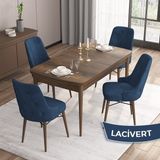 Canisa Concept Iza Serisi 80 x 132 cm Açılabilir Mdf Masa Barok Ahşap Desen Mutfak Masa Takımı 4 Sandalye - 80x132 - Lacivert