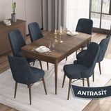 Canisa Concept Iza Serisi, 80 X 132 cm Açılabilir Mdf Masa, Barok Ahşap Desen Mutfak Masa Takımı, 6 Sandalye - 80 x132 cm - Antrasit
