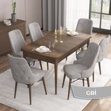 Canisa Concept Iza Serisi, 80 X 132 cm Açılabilir Mdf Masa, Barok Ahşap Desen Mutfak Masa Takımı, 6 Sandalye - 80 x132 cm - Gri