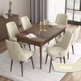 Canisa Concept Iza Serisi, 80 X 132 cm Açılabilir Mdf Masa, Barok Ahşap Desen Mutfak Masa Takımı, 6 Sandalye - 80 x132 cm - Krem