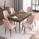 Canisa Concept Iza Serisi, 80 X 132 cm Açılabilir Mdf Masa, Barok Ahşap Desen Mutfak Masa Takımı, 6 Sandalye - 80 x132 cm - Pembe