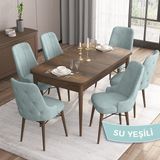 Canisa Concept Iza Serisi, 80 X 132 cm Açılabilir Mdf Masa, Barok Ahşap Desen Mutfak Masa Takımı, 6 Sandalye - 80 x132 cm - Su Yeşili