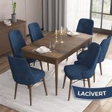 Canisa Concept Iza Serisi 80 x 132 cm Açılabilir Mdf Masa Barok Ahşap Desen Mutfak Masa Takımı 6 Sandalye - 80x132 - Lacivert