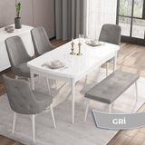 Canisa Concept Iza Serisi, 80 x 132 cm Açılabilir Mdf Masa, Beyaz Mutfak Masa Takımı, 4 Sandalye 1 Bench - Gri