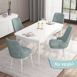Canisa Concept Iza Serisi, 80 X 132 cm Açılabilir Mdf Masa, Beyaz Mutfak Masa Takımı, 4 Sandalye - 80 x132 cm - Su Yeşili