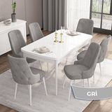 Canisa Concept Iza Serisi, 80 X 132 cm Açılabilir Mdf Masa, Beyaz Mutfak Masa Takımı, 6 Sandalye - 80 x132 cm - Gri