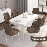 Canisa Concept Iza Serisi, 80 X 132 cm Açılabilir Mdf Masa, Beyaz Mutfak Masa Takımı, 6 Sandalye - 80 x132 cm - Kahverengi