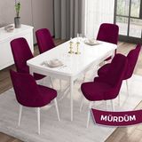 Canisa Concept Iza Serisi, 80 X 132 cm Açılabilir Mdf Masa, Beyaz Mutfak Masa Takımı, 6 Sandalye - 80 x132 cm - Mürdüm