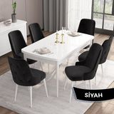 Canisa Concept Iza Serisi, 80 X 132 cm Açılabilir Mdf Masa, Beyaz Mutfak Masa Takımı, 6 Sandalye - 80 x132 cm - Siyah