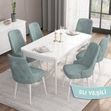 Canisa Concept Iza Serisi, 80 X 132 cm Açılabilir Mdf Masa, Beyaz Mutfak Masa Takımı, 6 Sandalye - 80 x132 cm - Su Yeşili