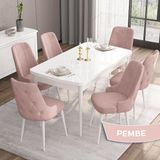 Canisa Concept Iza Serisi 80 x 132 cm Açılabilir Mdf Masa Beyaz Mutfak Masa Takımı 6 Sandalye - 80x132 - Pembe