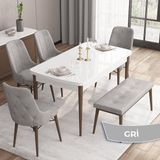 Canisa Concept Iza Serisi, 80 x 132 cm Mdf Beyaz Masa Ceviz Ayak Mutfak Masa Takımı, 4 Sandalye 1 Bench - Gri