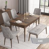Canisa Concept Iza Serisi, 80 x 132 cm Mdf Masa, Barok Ahşap Desen Mutfak Masa Takımı, 4 Sandalye 1 Bench - Gri