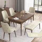 Canisa Concept Iza Serisi, 80 x 132 cm Mdf Masa, Barok Ahşap Desen Mutfak Masa Takımı, 4 Sandalye 1 Bench - Krem