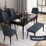 Canisa Concept Iza Serisi , 80 x 132 cm Mdf Siyah Mermer Desen Mutfak Masa Takımı, 4 Sandalye ve 1 Bench - Antrasit