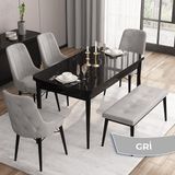Canisa Concept Iza Serisi , 80 x 132 cm Mdf Siyah Mermer Desen Mutfak Masa Takımı, 4 Sandalye ve 1 Bench - Gri
