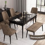 Canisa Concept Iza Serisi , 80 x 132 cm Mdf Siyah Mermer Desen Mutfak Masa Takımı, 4 Sandalye ve 1 Bench - Kahverengi