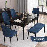 Canisa Concept Iza Serisi , 80 x 132 cm Mdf Siyah Mermer Desen Mutfak Masa Takımı, 4 Sandalye ve 1 Bench - Lacivert