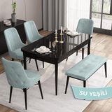 Canisa Concept Iza Serisi , 80 x 132 cm Mdf Siyah Mermer Desen Mutfak Masa Takımı, 4 Sandalye ve 1 Bench - Su Yeşili