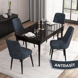 Canisa Concept Iza Serisi,80 X 132 cm Mdf Açılabilir Siyah Mermer Desen Mutfak Masa Takımı, 4 Sandalye - 80 x132 cm - Antrasit