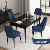 Canisa Concept Iza Serisi,80 X 132 cm Mdf Açılabilir Siyah Mermer Desen Mutfak Masa Takımı, 4 Sandalye - 80 x132 cm - Lacivert