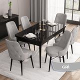 Canisa Concept Iza Serisi,80 X 132 cm Mdf Açılabilir Siyah Mermer Desen Mutfak Masa Takımı, 6 Sandalye - 80 x132 cm - Gri