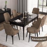 Canisa Concept Iza Serisi,80 X 132 cm Mdf Açılabilir Siyah Mermer Desen Mutfak Masa Takımı, 6 Sandalye - 80 x132 cm - Kahverengi