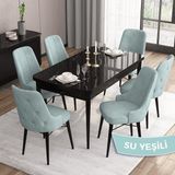 Canisa Concept Iza Serisi,80 X 132 cm Mdf Açılabilir Siyah Mermer Desen Mutfak Masa Takımı, 6 Sandalye - 80 x132 cm - Su Yeşili