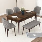 Canisa Concept Jae Serisi Açılabilir 80X132 Barok Ahşap Desen Mutfak Masası Takımı ve 4 Sandalye 1 Bench