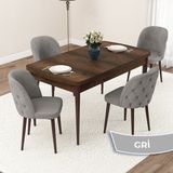 Canisa Concept Jae Serisi Açılabilir 80X132 Barok Ahşap Desen Mutfak Masası Takımı ve 4 Sandalye - Gri