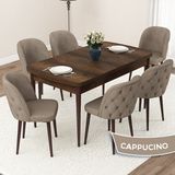 Canisa Concept Jae Serisi Açılabilir 80X132 Barok Ahşap Desen Mutfak Masası Takımı ve 6 Sandalye - Cappucino