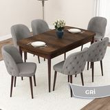 Canisa Concept Jae Serisi Açılabilir 80X132 Barok Ahşap Desen Mutfak Masası Takımı ve 6 Sandalye - Gri