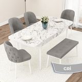 Canisa Concept Jae Serisi Açılabilir 80X132 Beyaz Mermer Desen Mutfak Masası Takımı ve 4 Sandalye 1 Bench - Gri