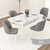 Canisa Concept Jae Serisi Açılabilir 80X132 Beyaz Mermer Desen Mutfak Masası Takımı ve 4 Sandalye - Gri