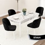 Canisa Concept Jae Serisi Açılabilir 80X132 Beyaz Mermer Desen Mutfak Masası Takımı ve 4 Sandalye - Siyah