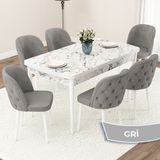 Canisa Concept Jae Serisi Açılabilir 80X132 Beyaz Mermer Desen Mutfak Masası Takımı ve 6 Sandalye - Gri
