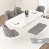 Canisa Concept Jae Serisi Açılabilir 80X132 Beyaz Mutfak Masa Takımı ve 4 Sandalye 1 Bench - Gri