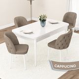 Canisa Concept Jae Serisi Açılabilir 80X132 Beyaz Mutfak Masa Takımı ve 4 Sandalye - Cappuccino