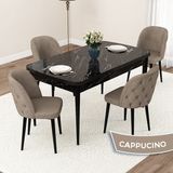 Canisa Concept Jae Serisi Açılabilir 80X132 Siyah Mermer Desen Mutfak Masası Takımı ve 4 Sandalye - Cappucino