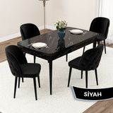 Canisa Concept Jae Serisi Açılabilir 80X132 Siyah Mermer Desen Mutfak Masası Takımı ve 4 Sandalye