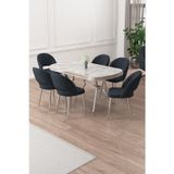 Canisa Concept Jita Serisi 90X168 Lak Panel Rampla Gri Krom Ayak Masa Takımı Ve 6 Antrasit Sandalye