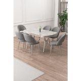 Canisa Concept Jita Serisi 90X168 Lak Panel Rampla Gri Krom Ayak Masa Takımı Ve 6 Gri Sandalye