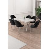 Canisa Concept Jita Serisi 90X168 Lak Panel Rampla Gri Krom Ayak Masa Takımı Ve 6 Siyah Sandalye
