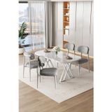 Canisa Concept Jolin Serisi Mdf 90X168 Beyaz Mutfak Masa Takımı 4 Gri Metal Sandalye