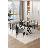 Canisa Concept Jolin Serisi Mdf 90X168 Siyah Mermer Desen Masa Takımı 4 Gri Metal Sandalye