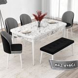 Canisa Concept Jul Serisi 80 x 132 Açılabilir Beyaz Mermer Desen Mutfak Masa Takımı 4 Sandalye Ve 1 Bench