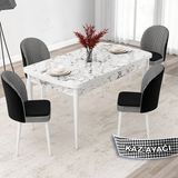 Canisa Concept Jul Serisi 80X132 Açılabilir Beyaz Mermer Desen Mutfak Masa Takımı ve 4 Sandalye - 80 x 132